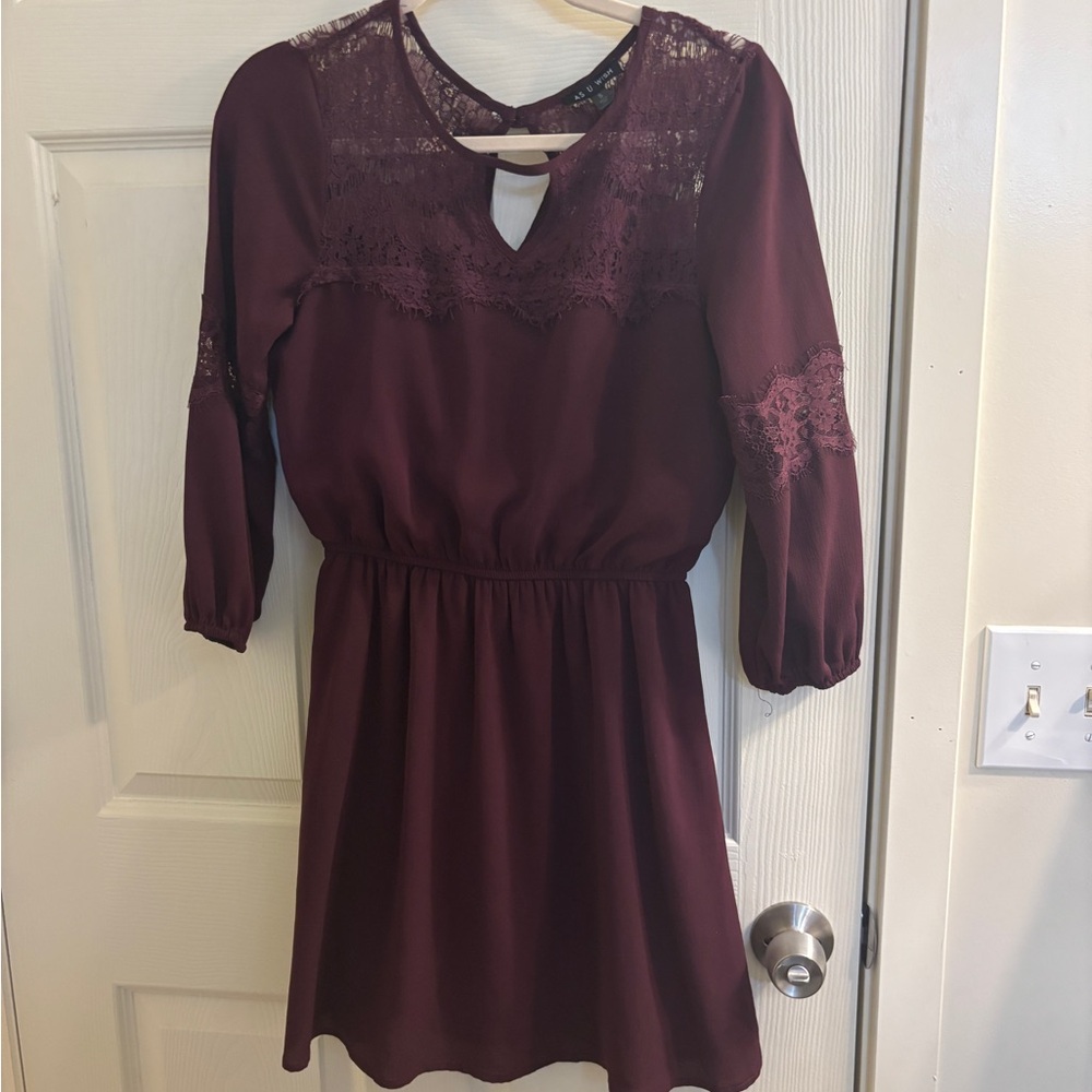 As U Wish Burgundy Lace Yoke Midi Dress